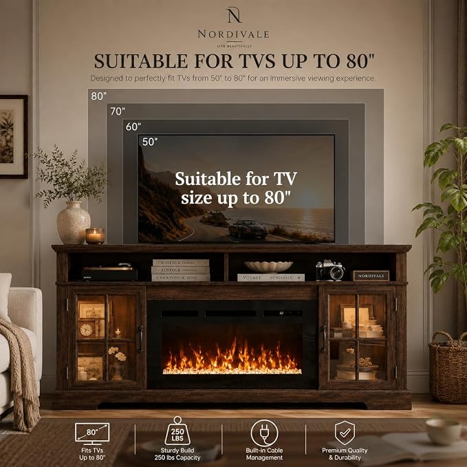 70" Fireplace TV Stand, Modern Entertainment Center - Image 5