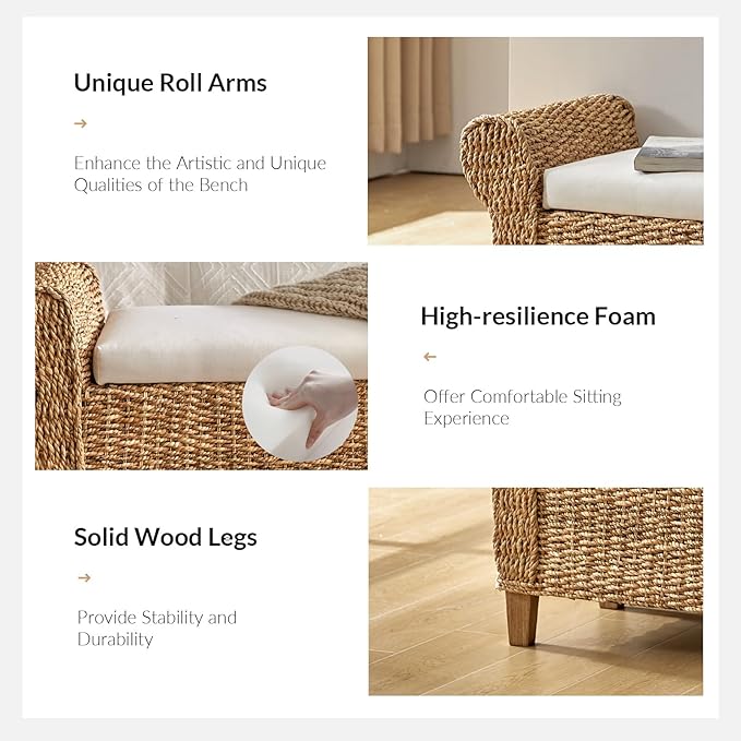 HULALA HOME Rattan Storage Bench - Image 4