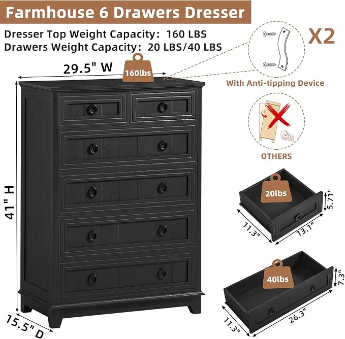Joaxswe Farmhouse 6 Drawer Dresser - Image 2