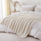 Cream White Throw Blanket for Couch Sofa 60x80 inches Striped Design | Fleece - Image 6
