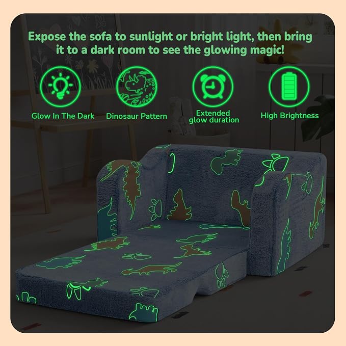 MeMoreCool Glowing Dinosaur Kids Chair, Glow-in-the-Dark Kids Couch - Image 4