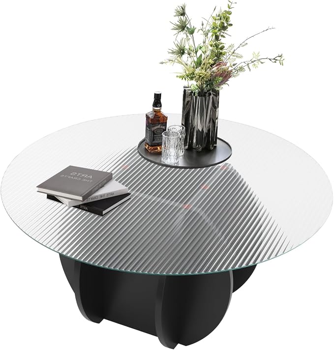 Round Glass Coffee Table for Living Room by Unknown