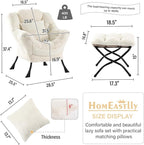 Lazy Chair with Ottoman, Large Lvory Accent Chair with Ottoman and FA Throw - Image 3
