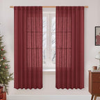 Burgundy Red 78 inch Sheer Linen Curtains by LAMIT