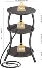 Small Round Side Table with Charging Station, 3-Tier Waist Circular End Table - Image 3