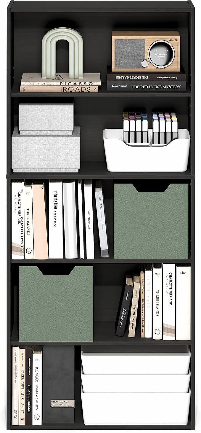 Furinno Jaya Book Shelf, 5-Tier Bookshelf, 52 Inch Tall Standing Bookcase - Image 4