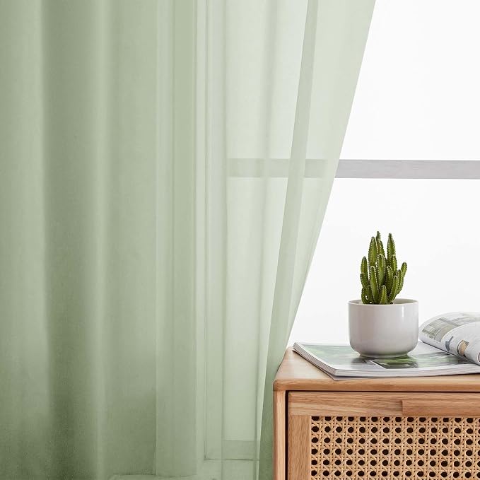 Light Green Sheer Curtain for Bedroom Living Room 78 Inches Long 2 Panels Set - Image 6