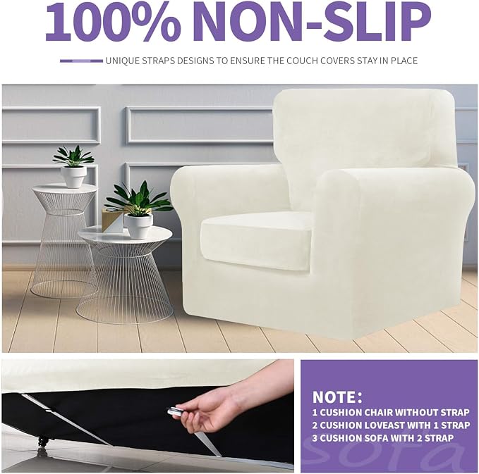 ZNSAYOTX Oversized Velvet Couch Cover 4 Piece Stretch Sofa Covers - Image 5