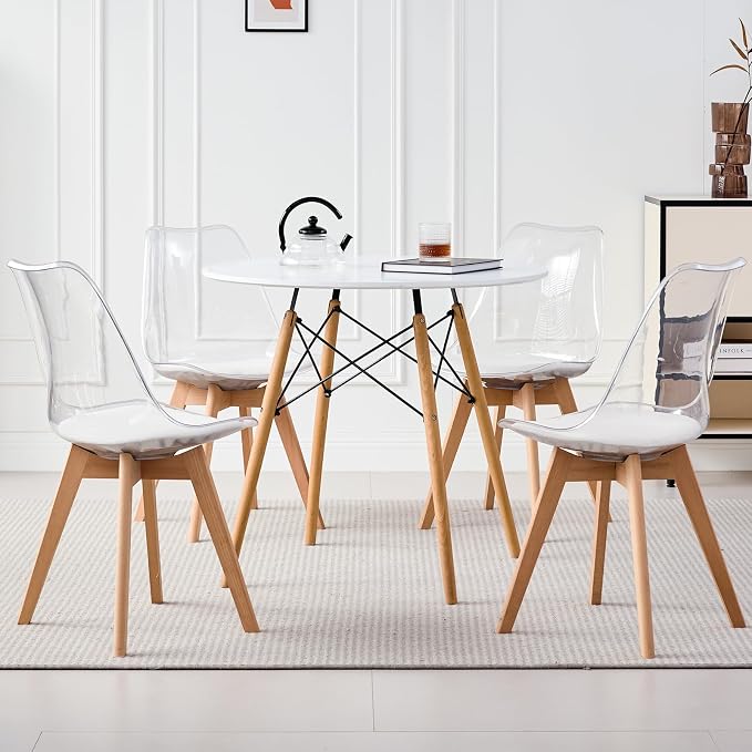 5-Piece Round Dining Table Set, Small 31.5" Kitchen Table Chairs Set of 4 Space by LECAFURHL
