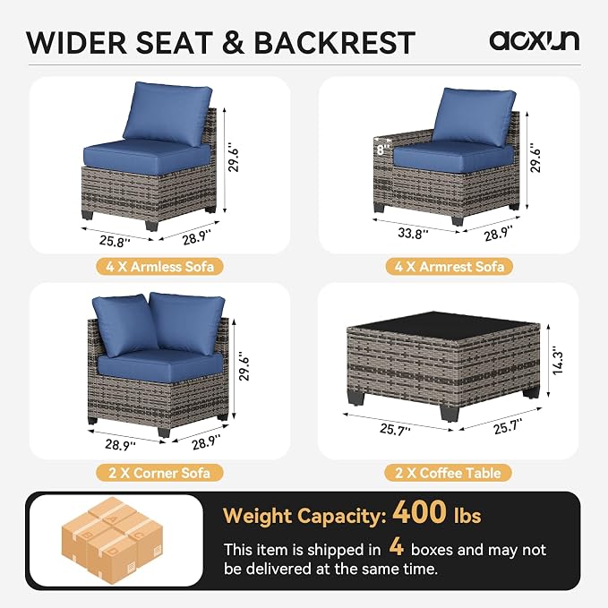 Aoxun Patio Furniture Set, Widen Armrests Wicker Outdoor Sectional - Image 6