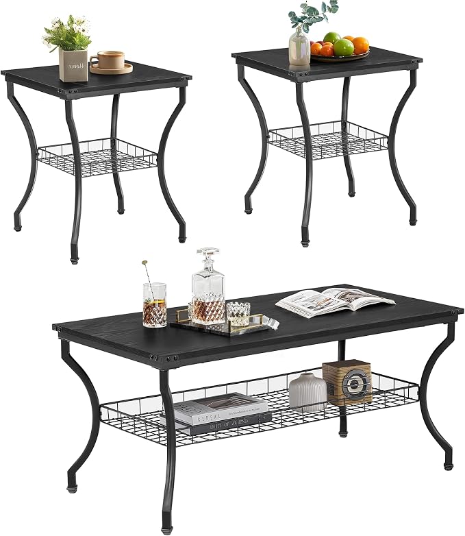 VECELO 3 Pieces Living Room Table Sets, Coffee and End Tables - Image 8