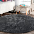 Latepis Dark Grey Round Area Rugs 8 ft Large Faux Sheepskin Fur Fluffy Washable by Latepis