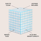 JONATHAN Y Callista 18-Inch White/Neon Blue Modern Ceramic Tiled Cube Side Table - Image 3