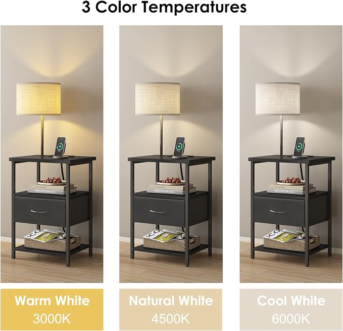 Fixwal Nightstand with LED Lights Bedside Table with 3 Color Temperatures Bulb - Image 5