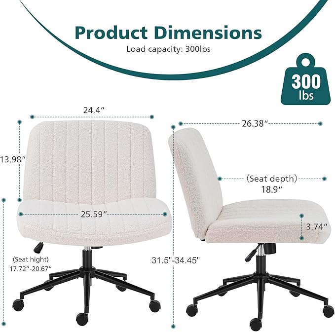 OLIXIS Criss Cross Chair with Wheels Wide Cross Legged Office Desk Vanity Chair - Image 2