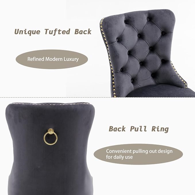 KCC Velvet Dining Chairs Set of 2, Upholstered High-end Tufted Dining Chair - Image 5