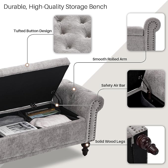SOFTHION Storage Bench for Bedroom, Upholstered Chenille Storage Ottoman - Image 4