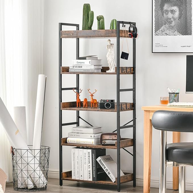 HCHQHS Adjustable 5 Tier Open Bookcase, Rustic Farmhouse Book Shelves, - Image 6