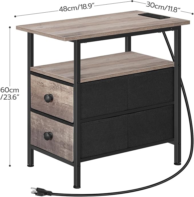 HOOBRO End Table with Charging Station, Narrow Side Table, Nightstand with 2 - Image 3