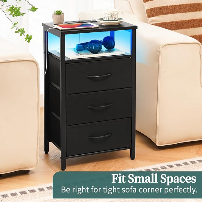 Yoobure Night Stand with Charging Station, 16 Colors LED Nightstand with USB - Image 7
