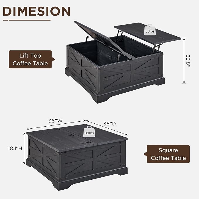 JXQTLINGMU 36" Lift Top Coffee Table - Image 2