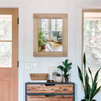Rectangle Mirror Retro Wooden Wall-Mounted Mirrors Farmhouse Bedroom Bathroom - Image 3