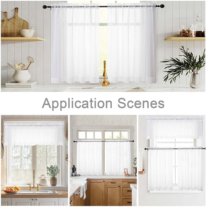 Kitchen Curtains 24 Inch Length Tier 2 Pieces, Cafe Bathroom Basement Rod - Image 6