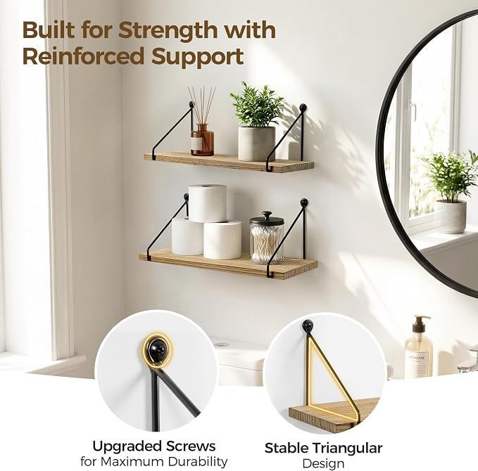 Afuly Floating Wall Shelves Rustic Wall Mounted Hanging Shelf Farmhouse Wall - Image 6