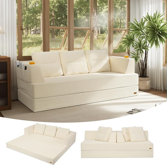 COMAX Futon Sofa Bed Queen, 4 in 1 Folding Boneless Sleeper Corduroy Couch by COMAX