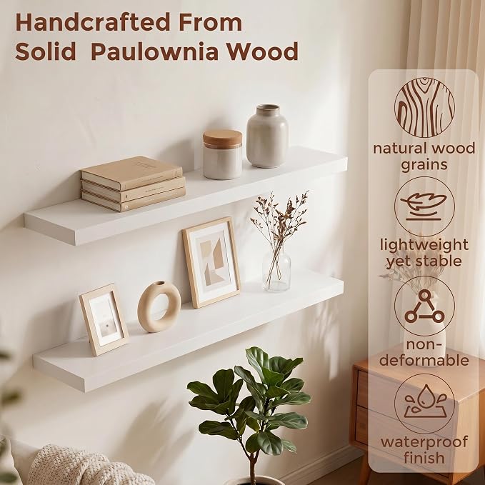 fuqing 40 Inch Floating Shelves | 6.7 Inch Deep White Shelves - Image 4