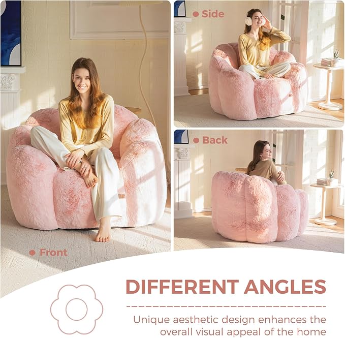 MAXYOYO Bean Bag Chair for Adults, Floral Shaped Bean Bag Sofa, Ultra Soft Faux - Image 3