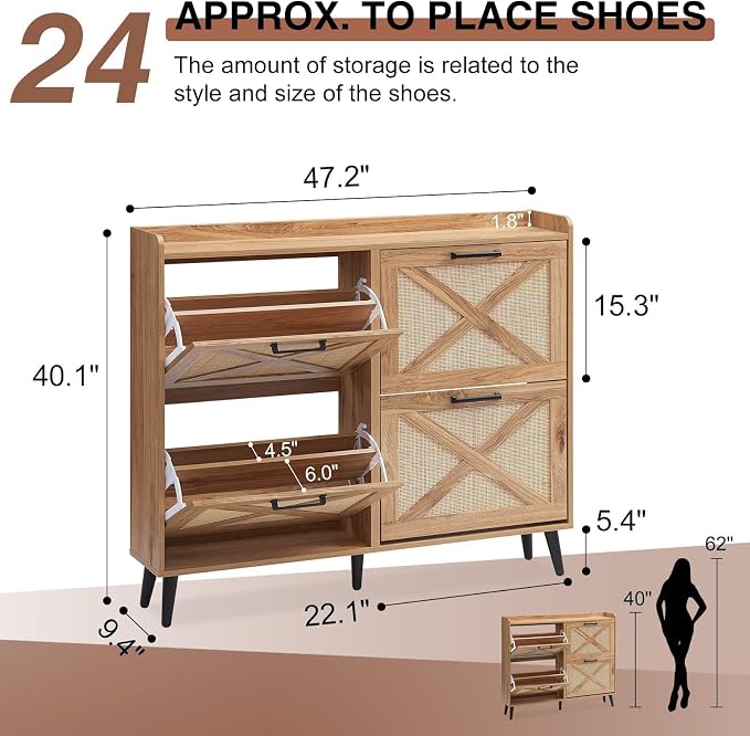 Barnyatoh Shoe Storage Cabinet, Boho Shoe Organizer - Image 2