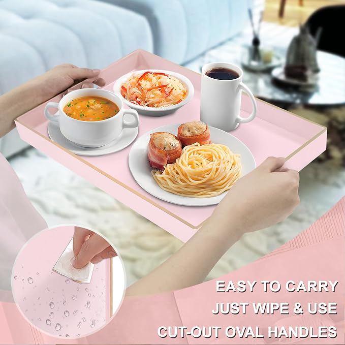 MAONAME Pink Serving Tray with Handles, Modern Decorative Tray - Image 3