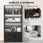 Display Cabinet with Glass Doors, 4-Tier Display Case with 3-Color Lights & - Image 4