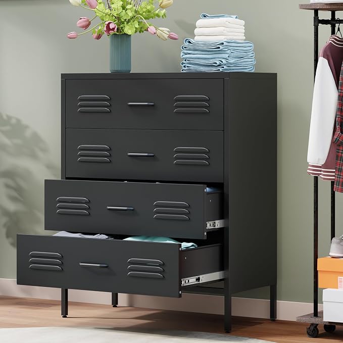 LCAOPC Black Metal 4 Drawer Dresser by LCAOPC