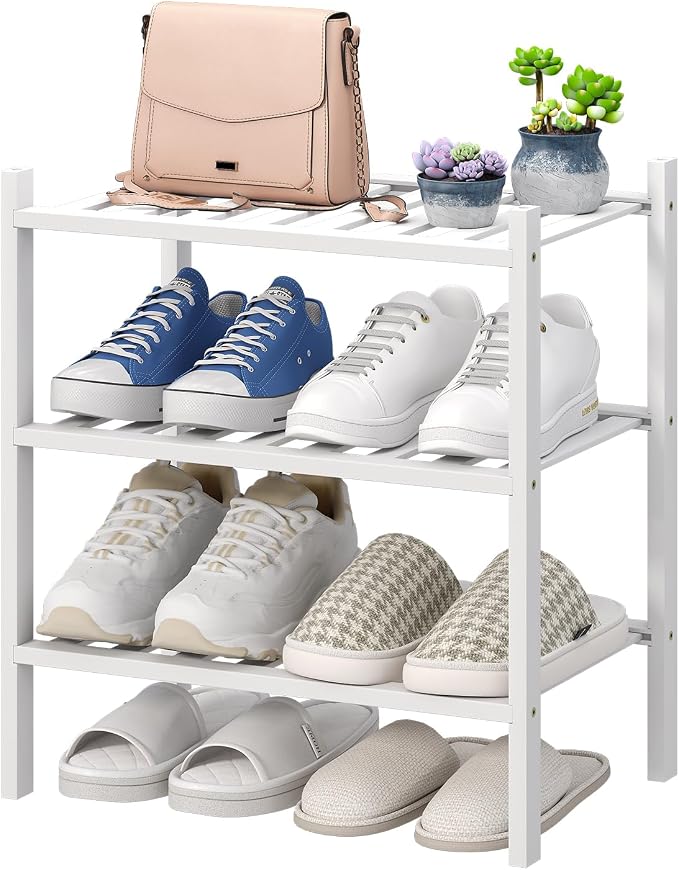viewcare Small Shoe Rack for Entryway, Bamboo Wood Standing Shoe Shelf for by VIEWCARE