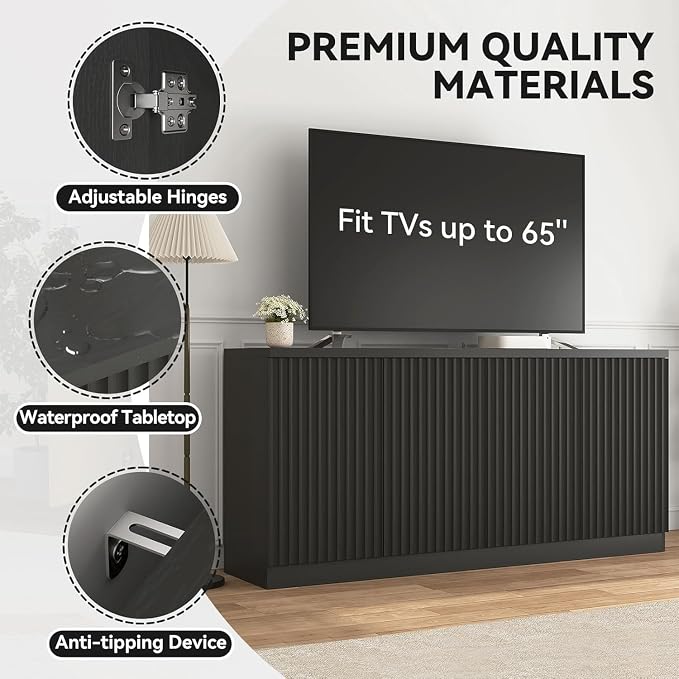 63'' Fluted TV Stand for TVs up to 75'', Modern Media Console - Image 4