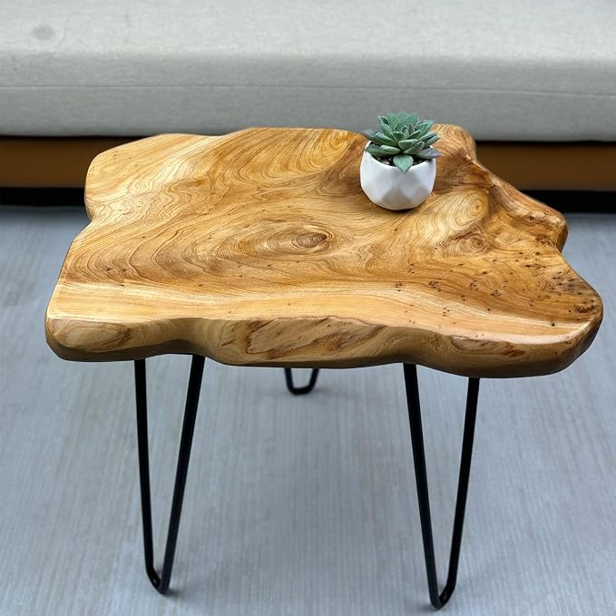 Rustic Solid Wood Live Edge Style End Table, Natural Wood Side Table - Image 7
