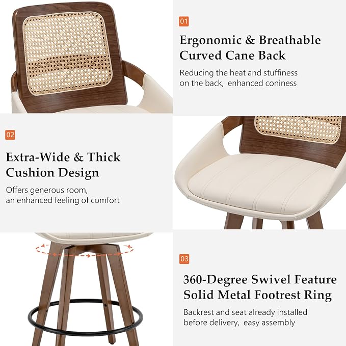 Set of 3 Mid Century Modern Counter Stools - Image 3