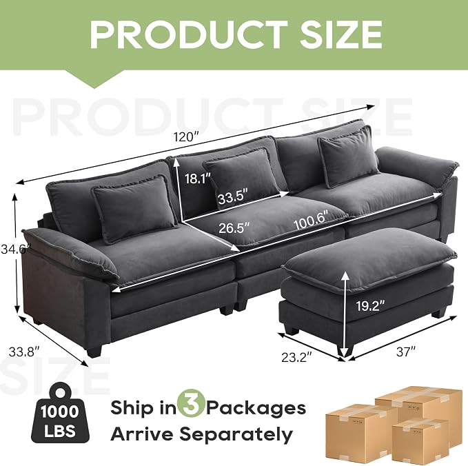 Oprisen 120" Modular Sectional Sofa, Comfy Cloud Couch Sectional Sofa - Image 2
