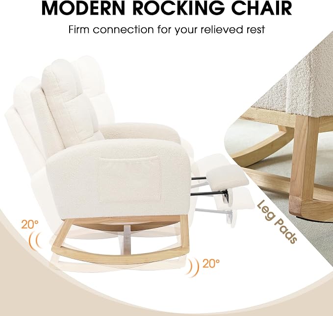 NIOIIKIT Modern Nursery Rocking Chair, Teddy Upholstered Rocking Chair - Image 5
