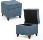 Adeco 17" Square Ottoman with Storage, Small Blue Storage Ottoman Foot Rest - Image 5