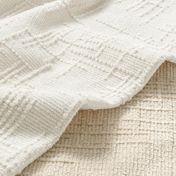 MIULEE Chenille Textured Lumbar Throw Pillow Covers Cream White 12x20 | Set of 2 - Image 2