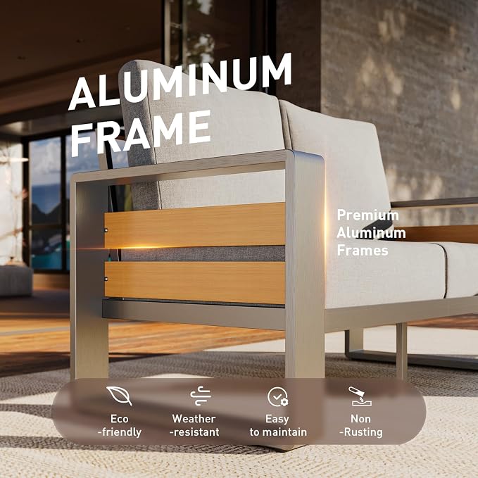 Aoxun Aluminum Outdoor Patio Furniture Set, 2 Seats Metal Sectional Patio - Image 2