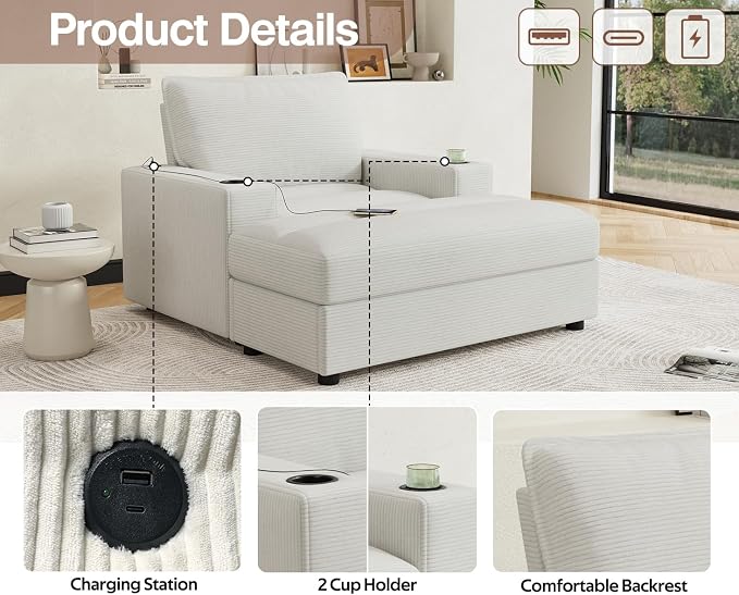 Merax 42.8" Oversized Chaise Lounge Chair - Image 4