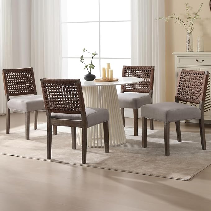 LZAREAL Farmhouse Dining Chairs Set of 4 Linen Fabric Upholstered Accent Side by LZAREALBetterRoomForRealLiving