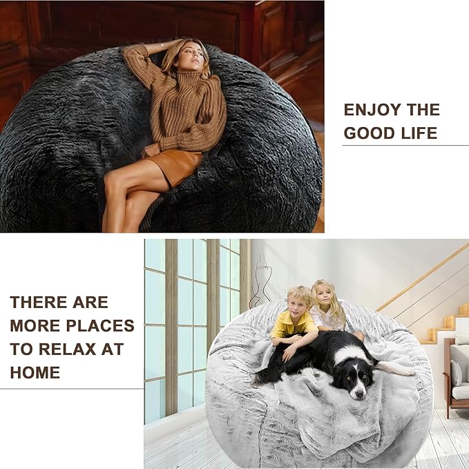 YudouTech (No Filler Bean Bag Chair Cover Without Filler, Big Round Soft Fluffy - Image 7