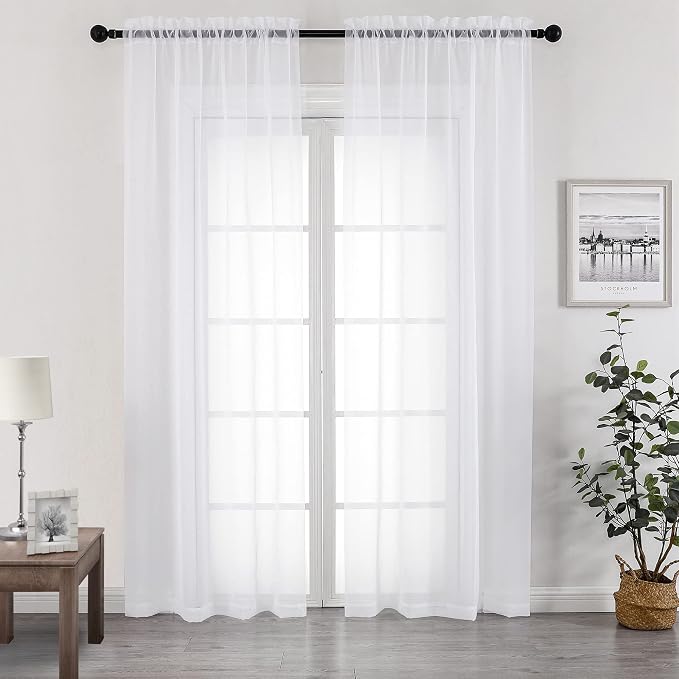 Chyhomenyc White Sheer Curtains 96 inches Long 2 Panels Set | Light Filtering by Chyhomenyc