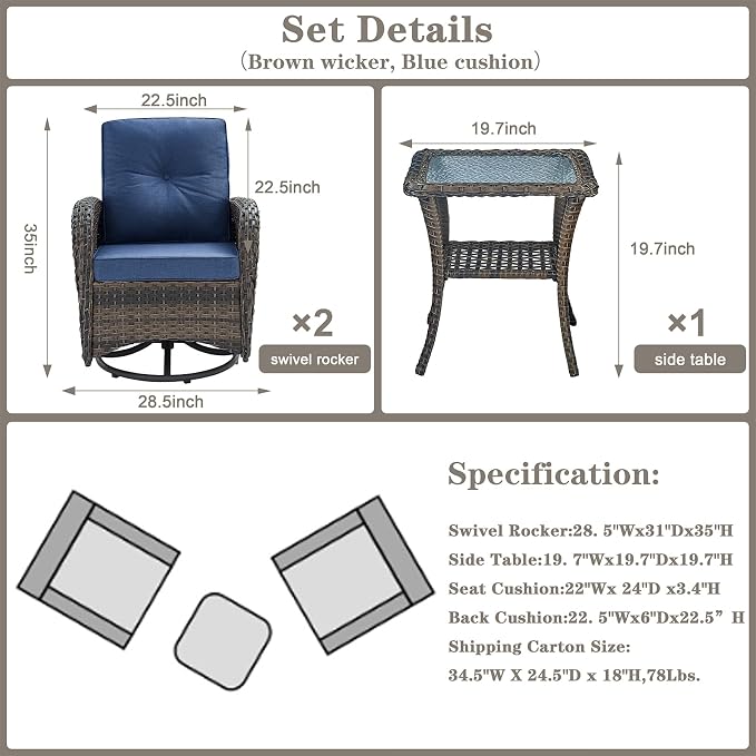 Belord Patio Wicker Chairs Swivel Rocker - Image 2