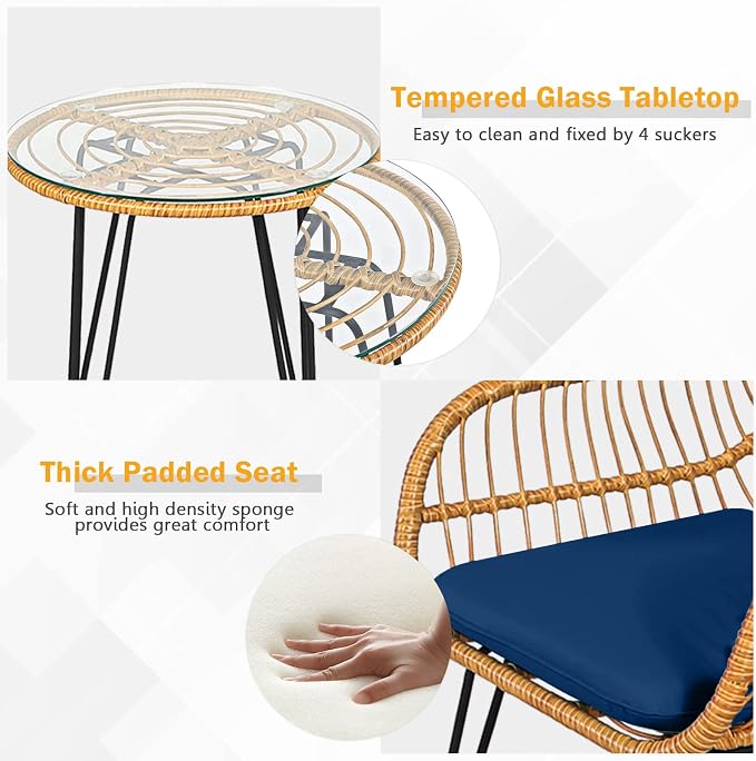 Tangkula 3 Pieces Patio Bistro Set, Rattan Conversation Set - Image 7